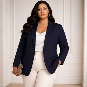 AKRIS Punto Women's Navy Blue One Button Blazer Jacket Size 16 US Workwear